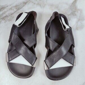 Naot Black White Leather Criss Cross Ankle Strap Comfort Walking Sandals, 6.5